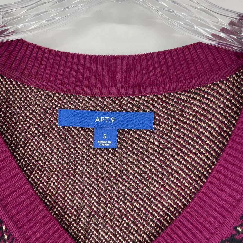 Apt. 9 Purple & Black Plaid V-Neck Sweater Size Small